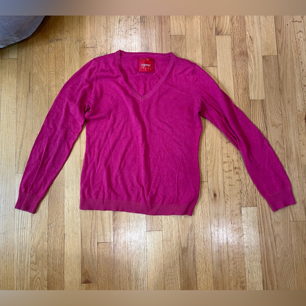 Esprit Pink V-Neck Sweater Classic Knit